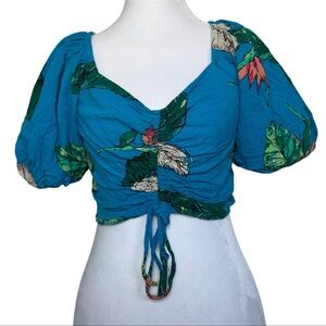 SO Blue Floral Ruched Blouse
